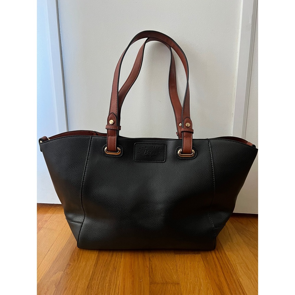 GH Bass & Co Women Black Brown Pebbled Faux Leather Tote Bag Pouch Crossbody